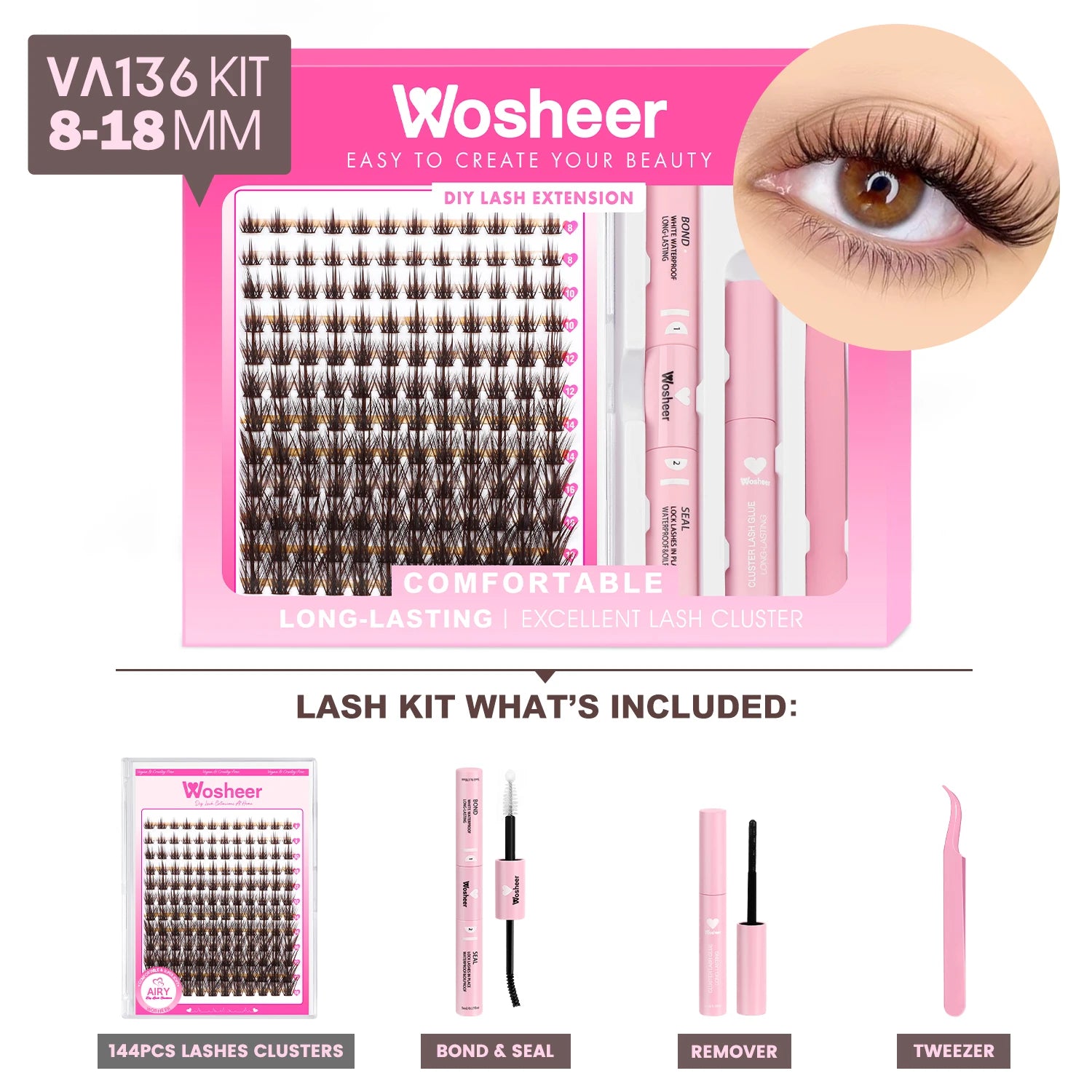 WOSHEER Eyelash Clusters Kit Thick Individual Lashes Lash Bond And Seal And Remover Faux Mink Lashes Eyelash Extension DIY