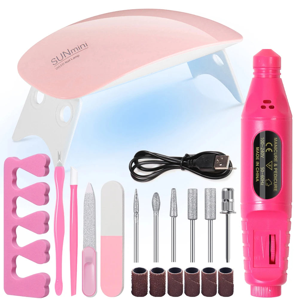 Professional Nail Art Kit with 54W UV Lamp Glue Dryer Polisher Dead Skin Remover Finger Separator Manicure Pedicure Home Use