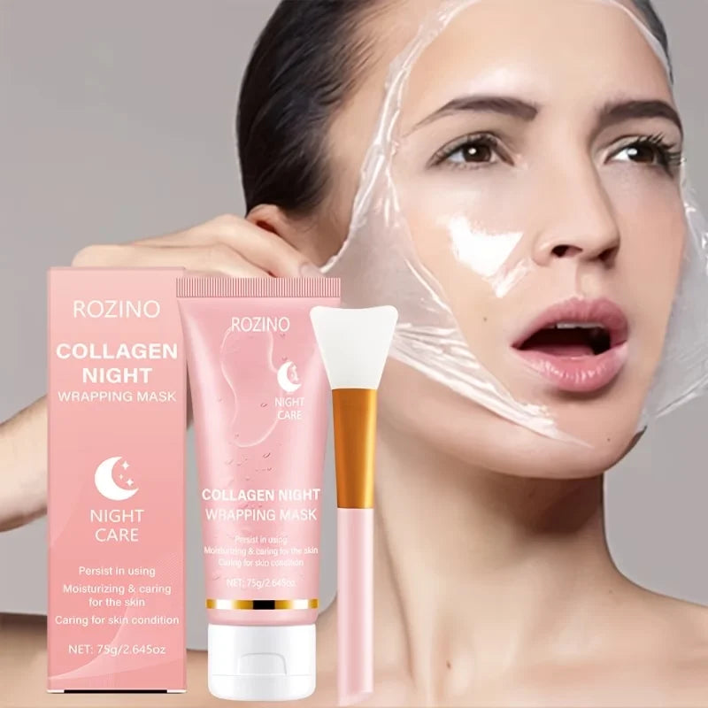 Collagen Overnight Wrapping Off Facial Mask Pack | with Hyaluronic Acid, Elasticity - Hydration Care, Sagging - Dullness - Hydrolyzed Collagen for Glowing Skin-Hydrating Face Mask - Deep Moisture for Dry Skin, Korean Skin Car