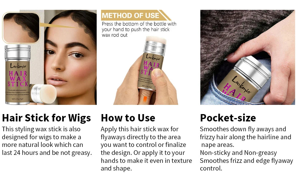 Baby Bangs Styling Gel Hair Pomade Edge Control Wax for Wig Women 24 Hour Long Lasting Hairline Shape Cream Solid Hair Wax Stick