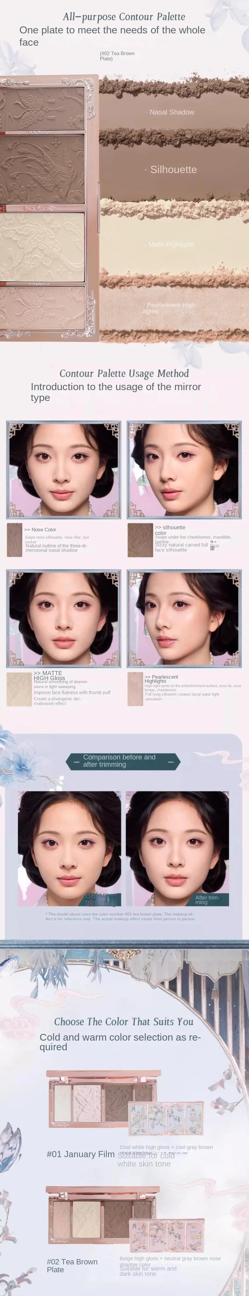 Flower Knows Makeup Butterfly Cloud Collar Collection Embossed Highlight&Contour Palette Face Powder Iluminador Contouring Kit