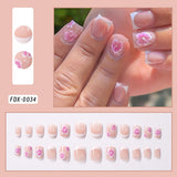 24Pcs Short Square Coffin False Nails French Glitter Wearable Fake Nails Acrylic Full Cover Women Ballet Press on Nails Tips