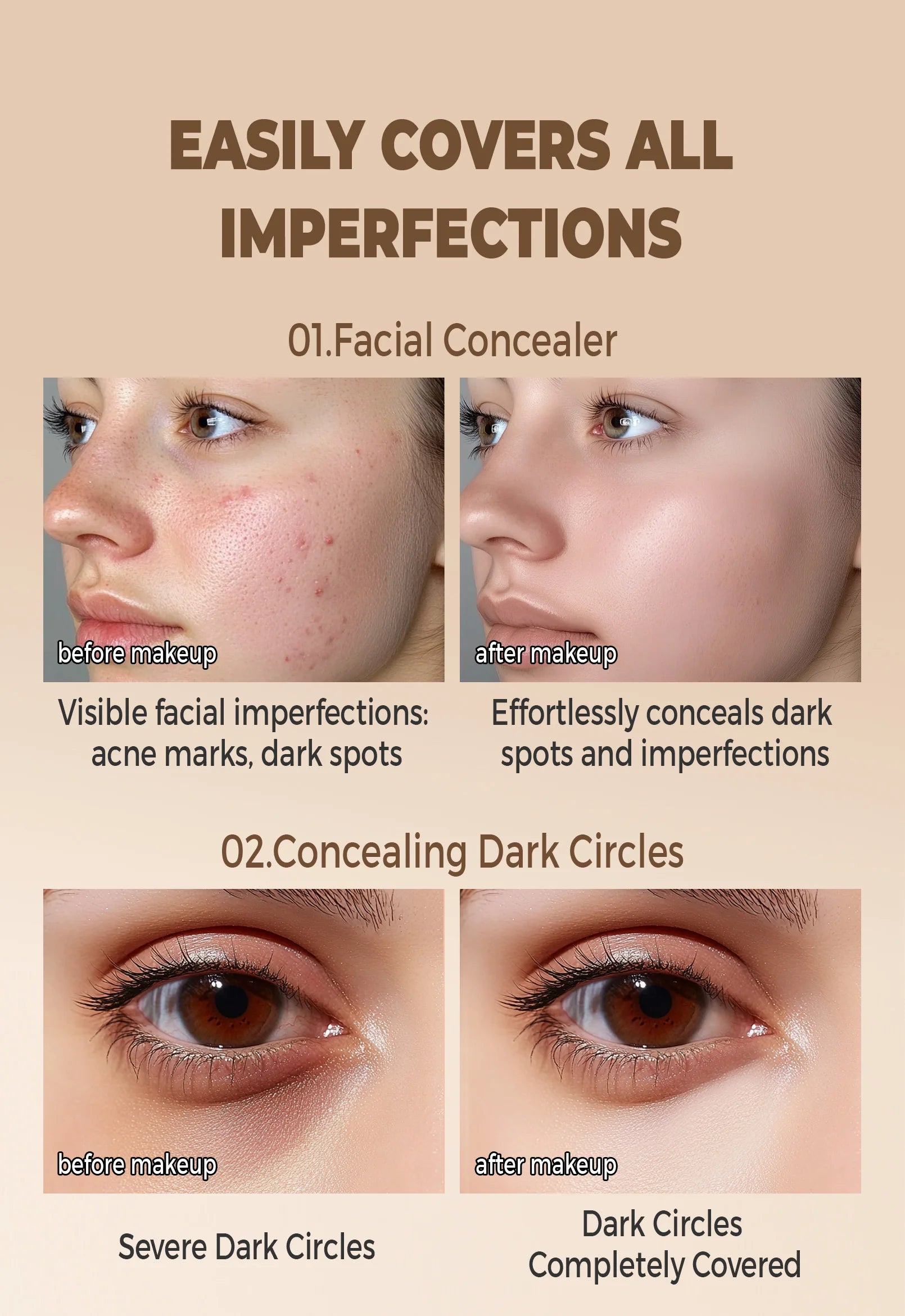 Hydrating Eye Brightening Concealer&Contour Cream-Full Coverage,Long Lasting,Correcting Eye Concealer for a Perfect Look Makeup