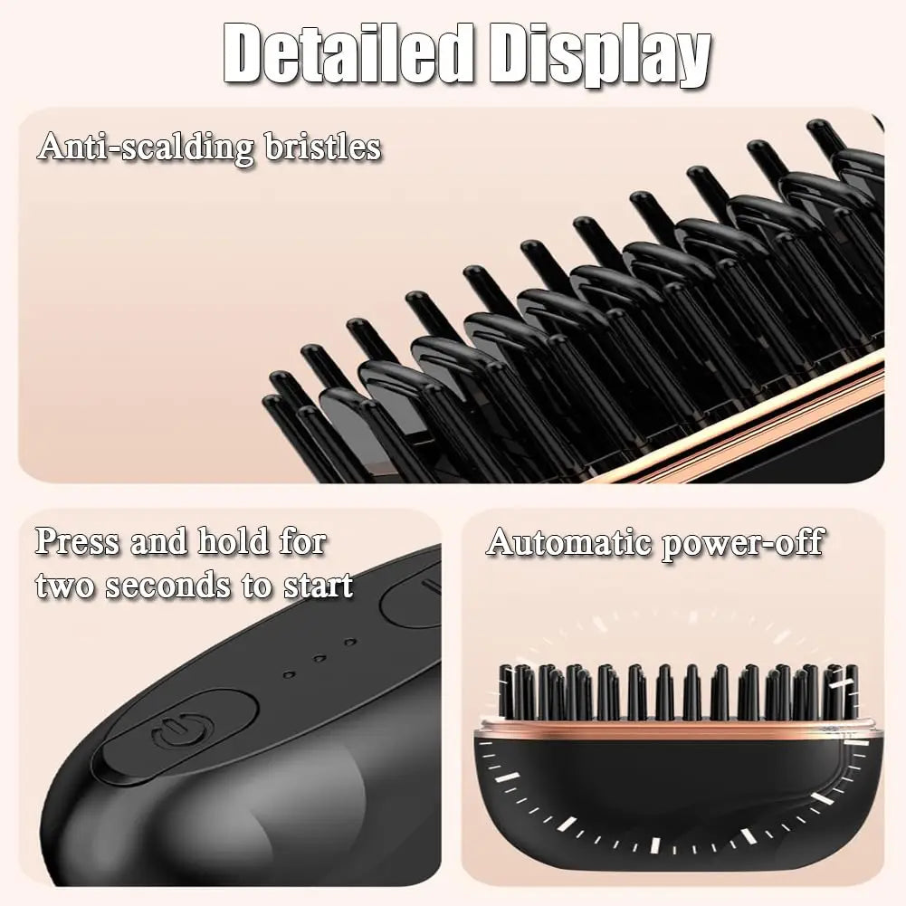 Portable Wireless Straightening Comb Mini USB Rechargeable Hair Straightener Brush Multifunctional Gentle Hair Styling Accessory For Travel Daily Use