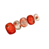 10pcs Festive Red Oval Short Press-On Nails with Cute Tomato Design Glossy Finish Holiday Nail Art Set for Women and Girls Wear