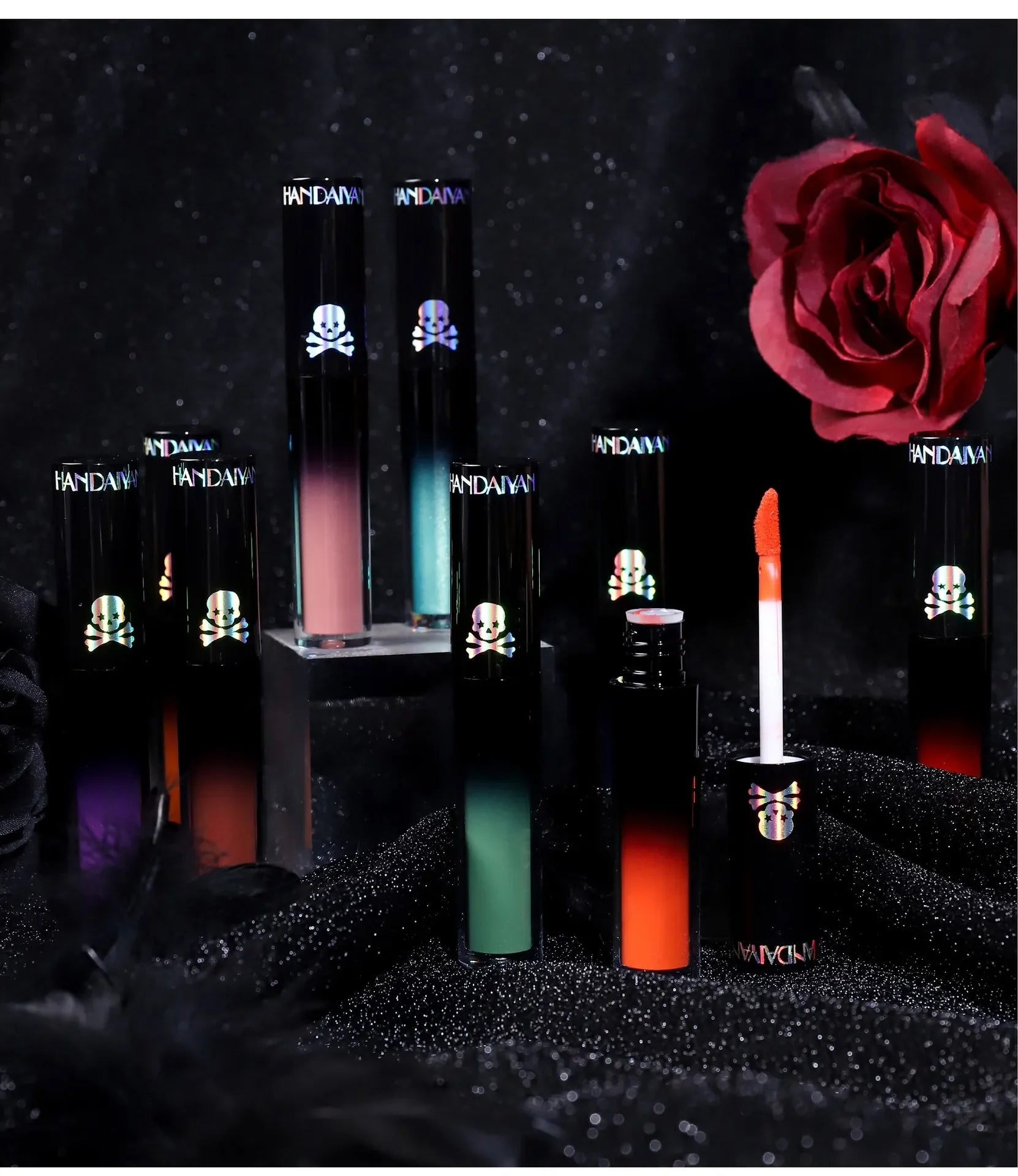 4pcs Matte Lipstick Set Waterproof Sexy Green Purple Black Lip Gloss Shiny Lip Tint Halloween Lip Makeup Tool Korean Cosmetics