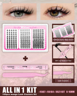 WOSHEER Manga Lash Clusters Kit Cat Lashes with Lash Bond & Seal Cluster Eyelash Extensions Mixed Tray Eyelash Clusters Kit