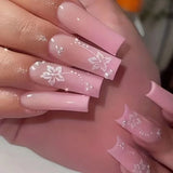 24Pcs Long Square Press on Nails Leopard Print French 3D Cherry Design False Nail Rhinestone Wearable Full Cover Fake Nails Tips