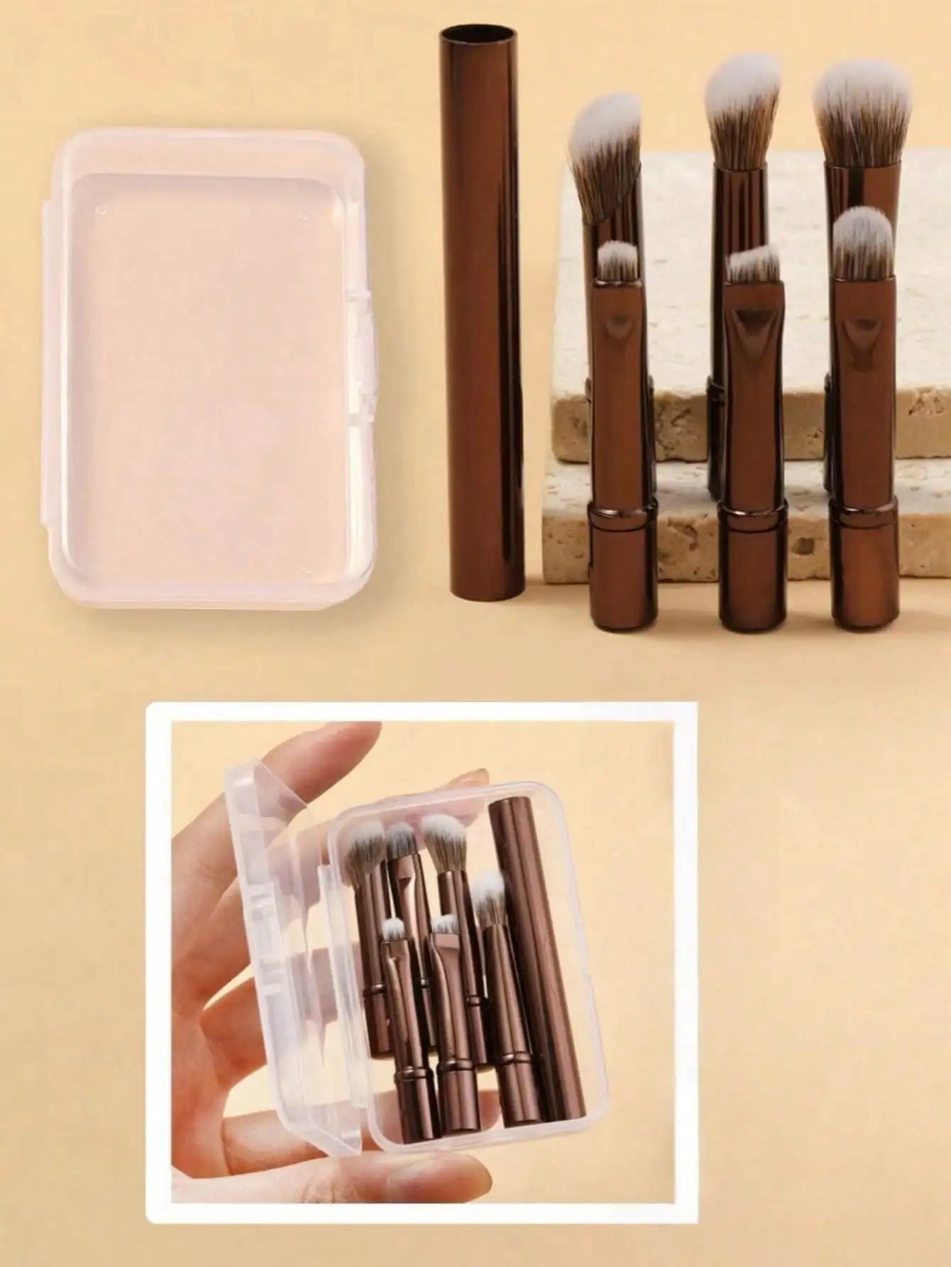 6Pcs Mini Travel Eyeshadow Makeup Brushes Set Portable Small Eye Shadow Blending Concealer Brush With Storage Case For Daily Makeup