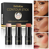 1 Set of 3 Contouring Sticks, Highlighter Stick, Blush Stick, 3-Piece Cream Contouring Set, Create Facial Contours, Non-Greasy