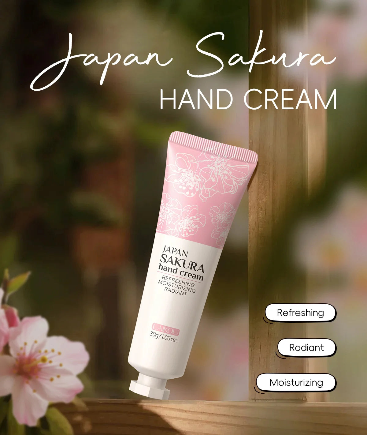 LAIKOU Sakura Hand Cream Hydrating Moisturizing Nourishing Smoothing Brightening Repairing Non‑Greasy For Dry Rough Skin 30g
