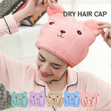 Super Absorbent Hair Drying Bath Towel Cap Cute Cartoon Bear Microfibre Soft Dry Hair Wrap Bathroom Accessories Bonnets