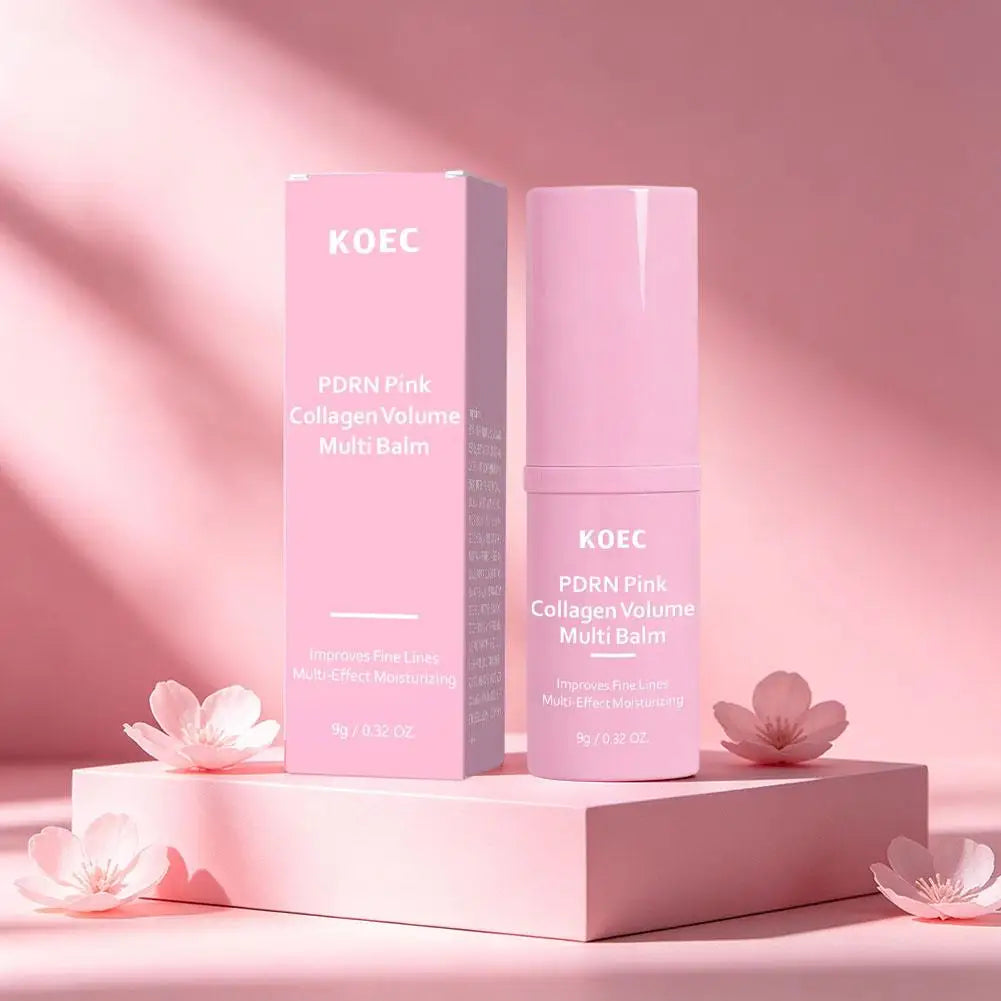KOEC PDRN Pink Collagen Volume Multi Balm Stick, Anti‑Aging Moisturizing Serum Stick for Fine Lines, Dull Skin Brightening