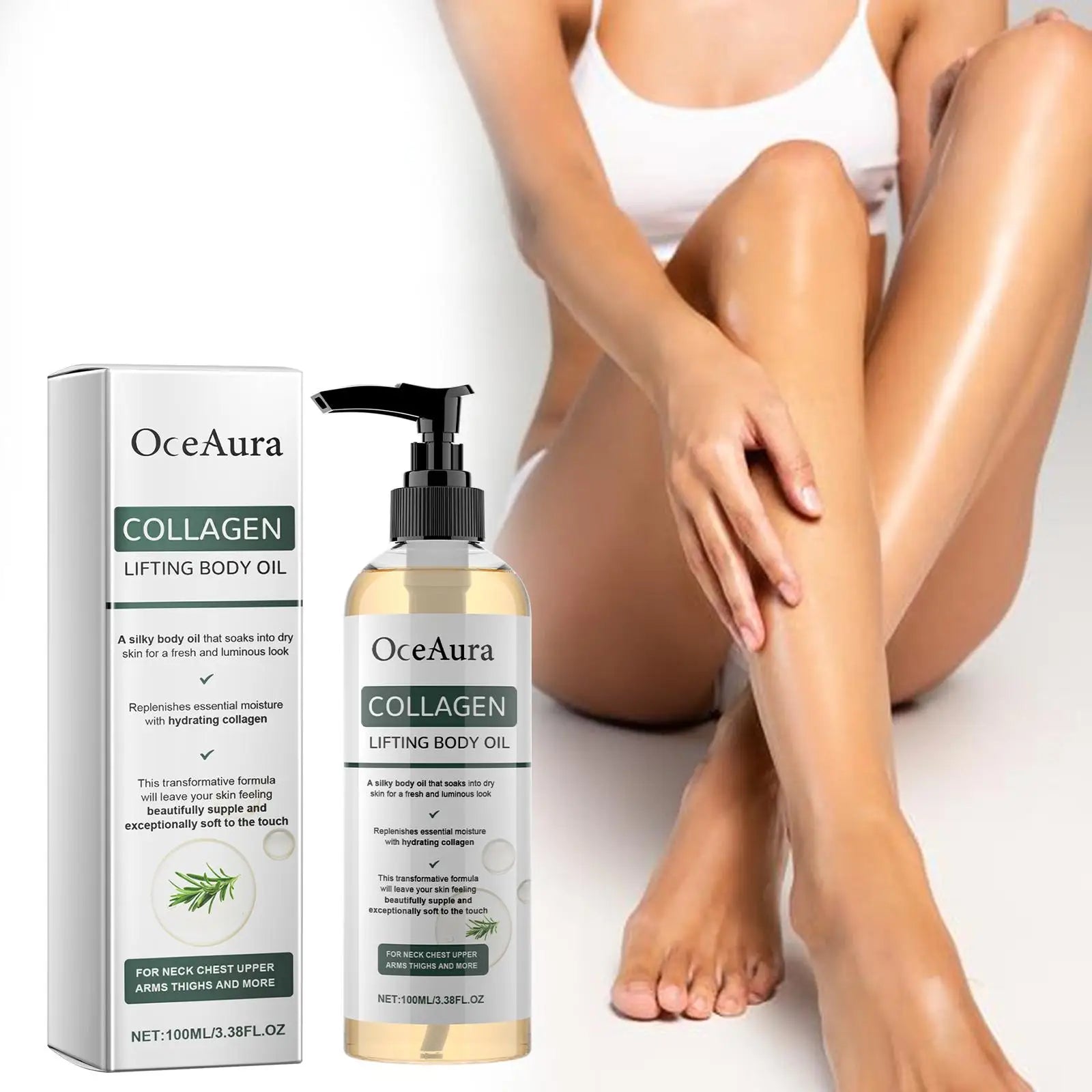 OceAura Collagen Body Oil Tighten Skin Elasticity Increased Moisturizing Body Smooth Non-greasy Rosemary After Shower Body Oil