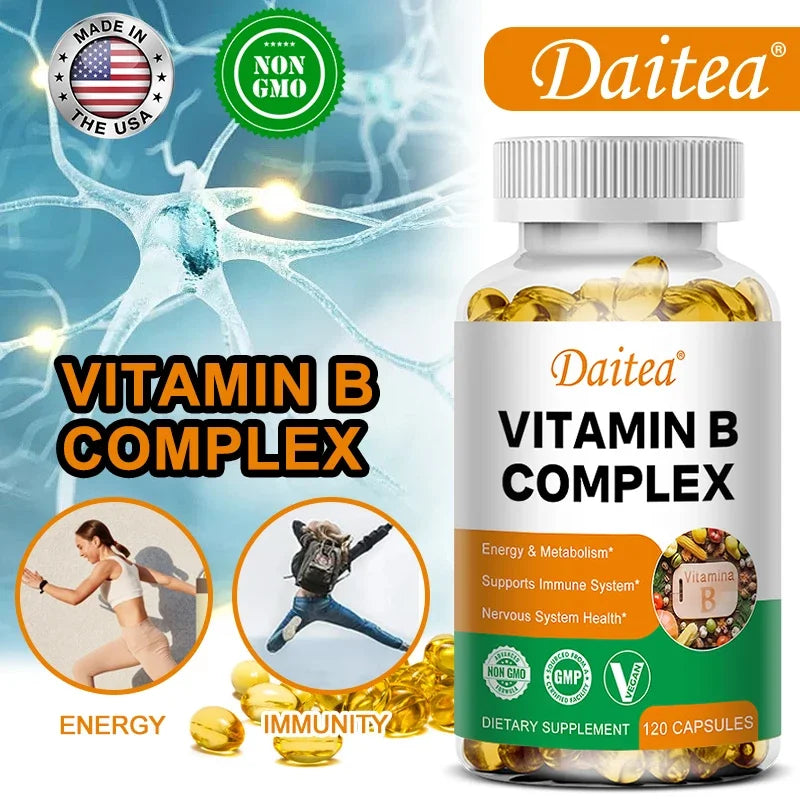 Organic Vitamin B Complex Supports Energy, Immune Health, Antioxidant Supplement - 30/60/120 Vegetarian Capsules