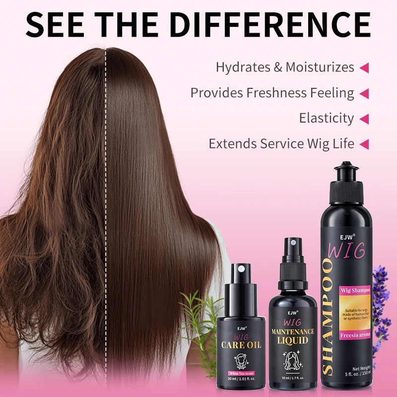 Wig Shampoo, Wig Hair Care, Coconut Oil Formula for Dry Hair, Hydrates & Smooths, Anti-Frizz, Easy Combing, Extends Service Wig