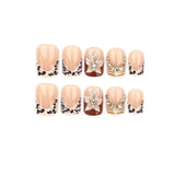 24Pcs 3D Embossed Carved Press‑on Nails European French Leopard Print Y2K Fake Nails Cool Girl Artificial Nail Tips for Party Wear