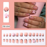 24Pcs Short Square Coffin False Nails French Glitter Wearable Fake Nails Acrylic Full Cover Women Ballet Press on Nails Tips