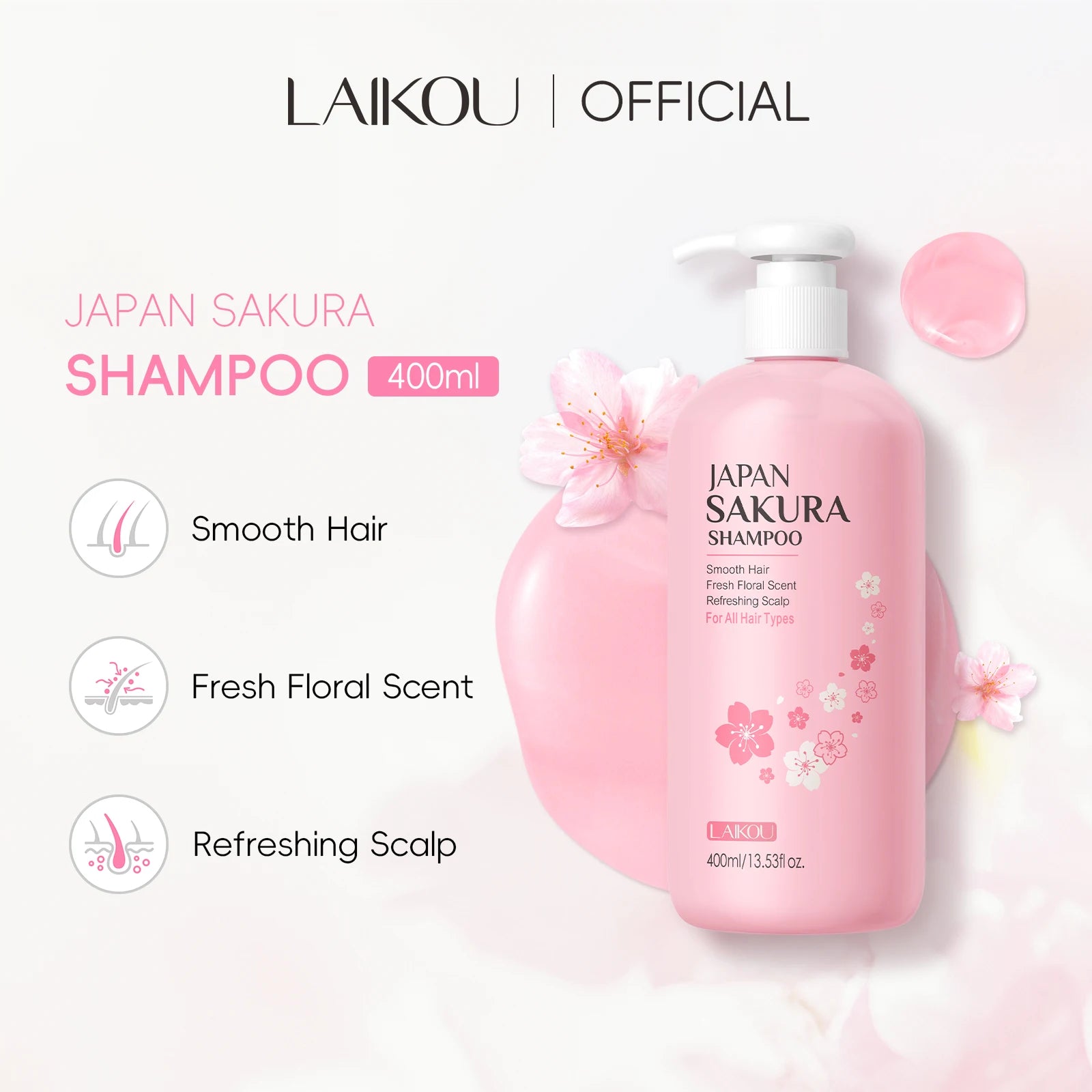 LAIKOU Japan Sakura Shampoo Repair Anti Split Ends Smooth Frizz Dry Hair