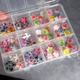 72Pcs 3D Crystal Jelly Soft Spotted Flower Nail Charms Transparent Leopard Lily Hibiscus Hawaiian Floral Nail Decor Nail Supplie