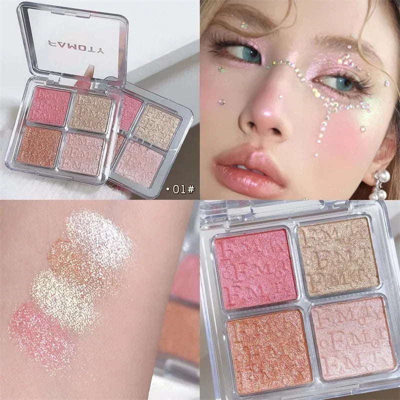 Four Color Glitter Highlighter Powder Palette Diamond High Gloss Shiny High Light Bronzers Face Body Brightening Makeup Cosmetic