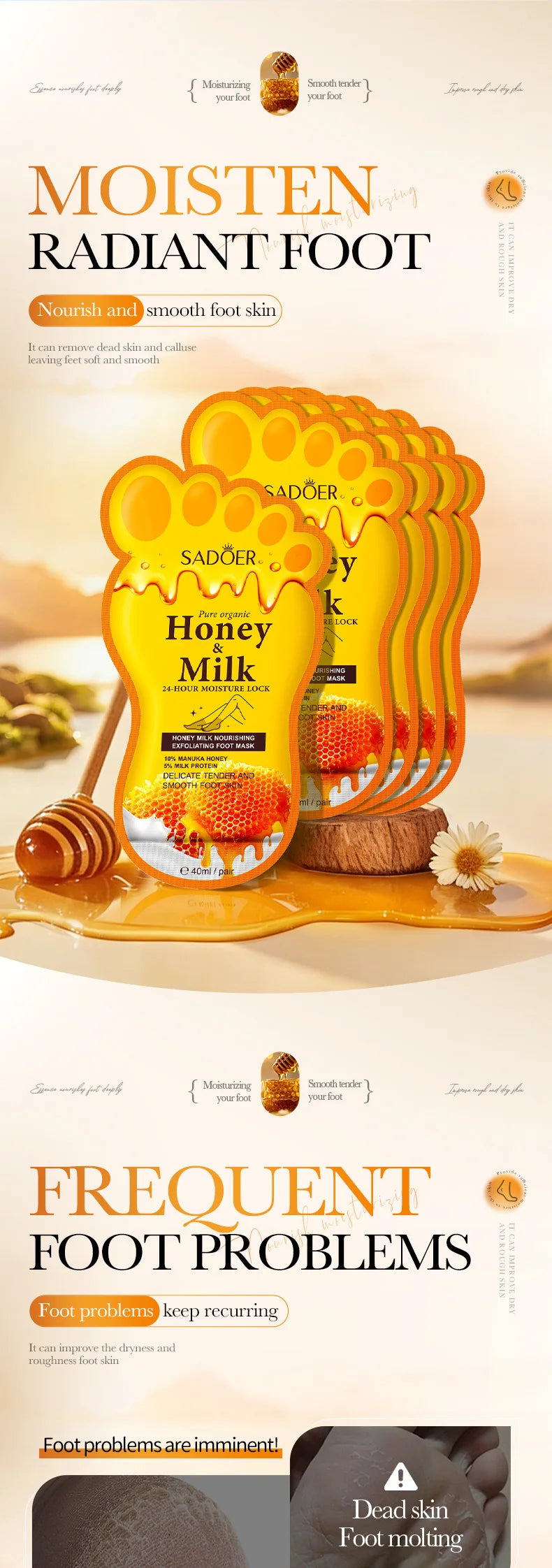 5 Pairs SADOER Honey Milk Nourishing Exfoliating Foot Mask Improves Rough Skin Smooths And Delicately Tenders Feet Skin Care