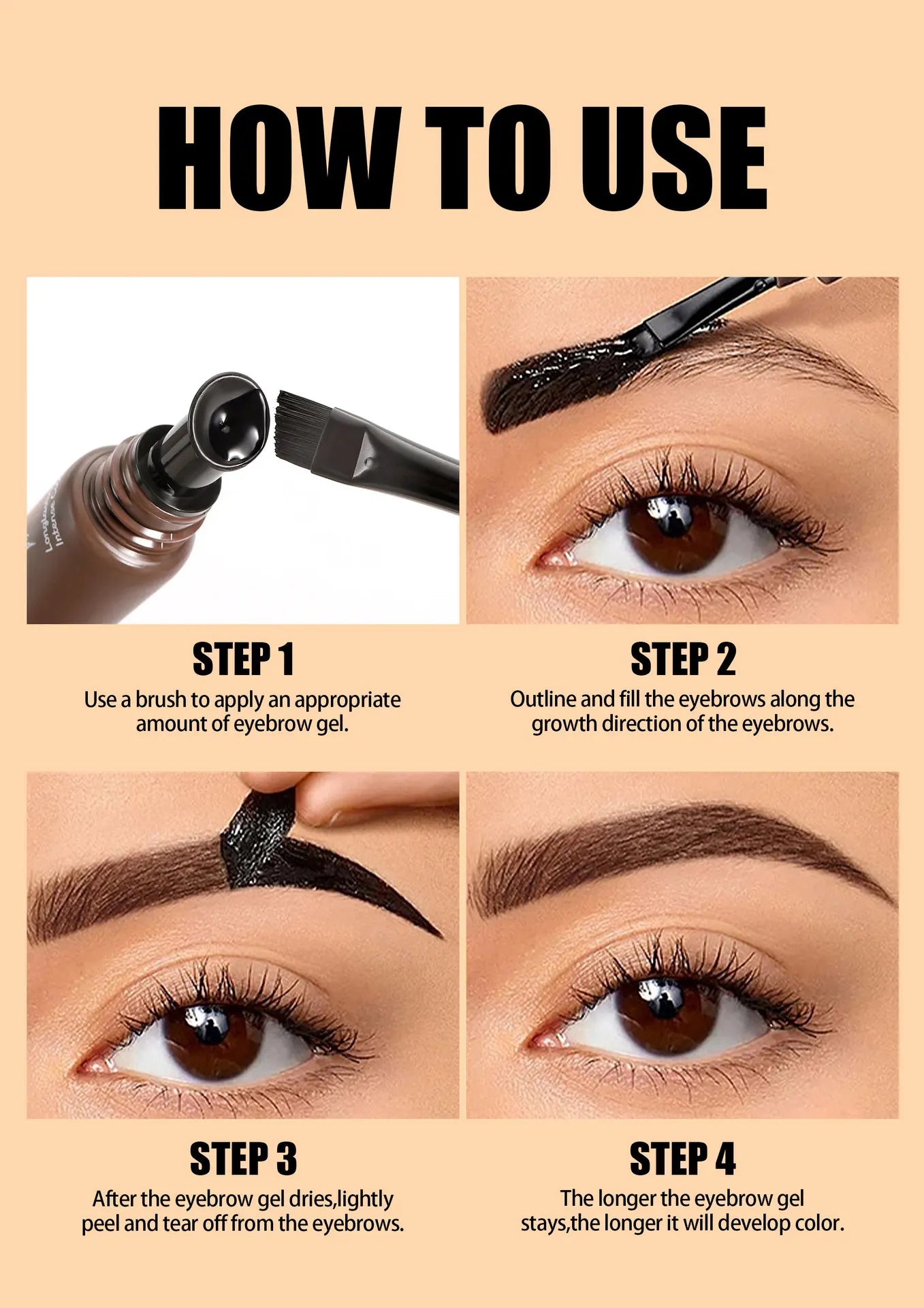 HANDAIYAN 5-color brush head peel-off eyebrow tint Waterproof, long-lasting, and smudge-proof peel-off eyebrow tint