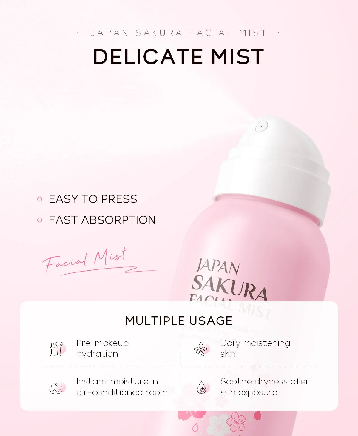 LAIKOU Sakura Facial Mist Brightening Spray Moisturizing Face Serum Brightening Toner Shrink Pores Oil Controlg Skincare 100ml