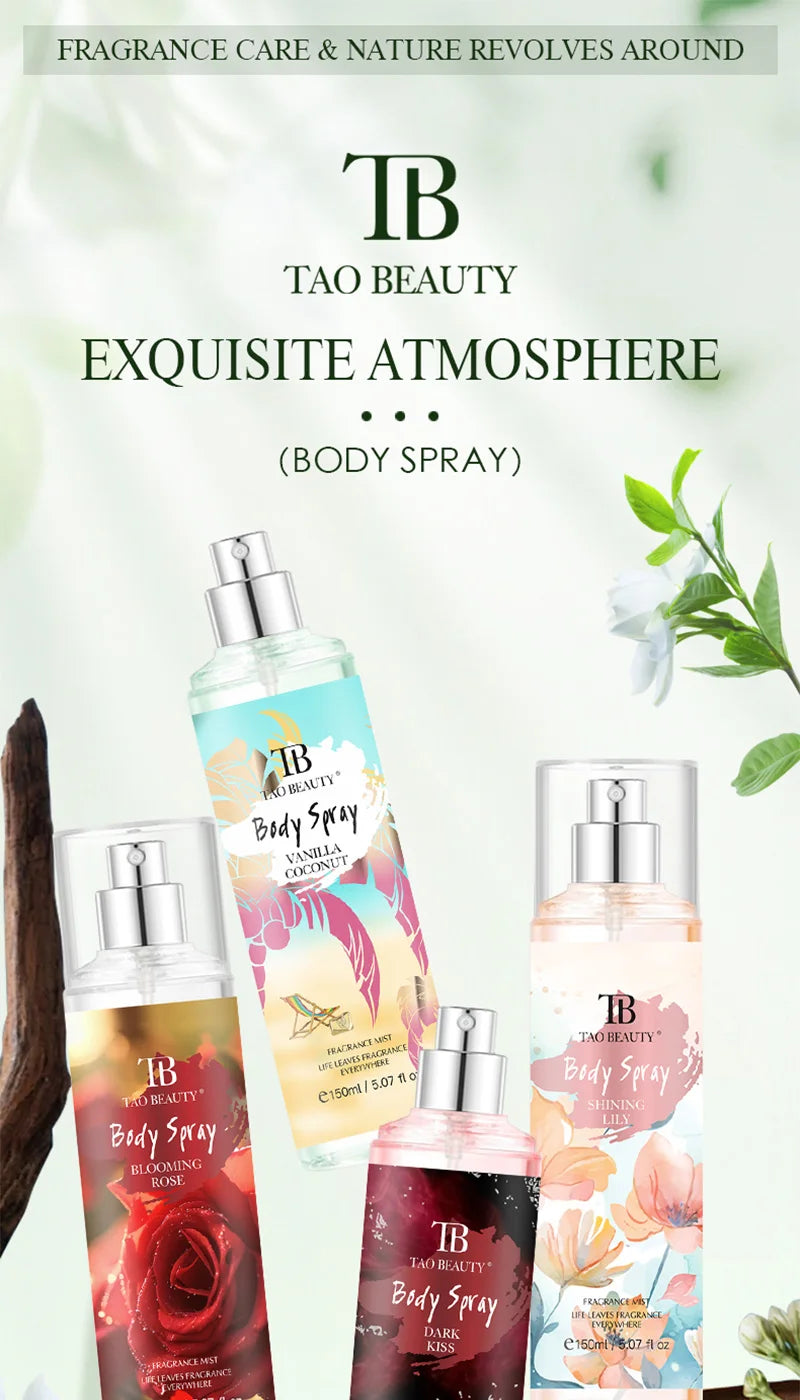 The fragrance spray has a long-lasting, faint floral scent with a fruity note. It is a fragrance body spray without alcohol.
