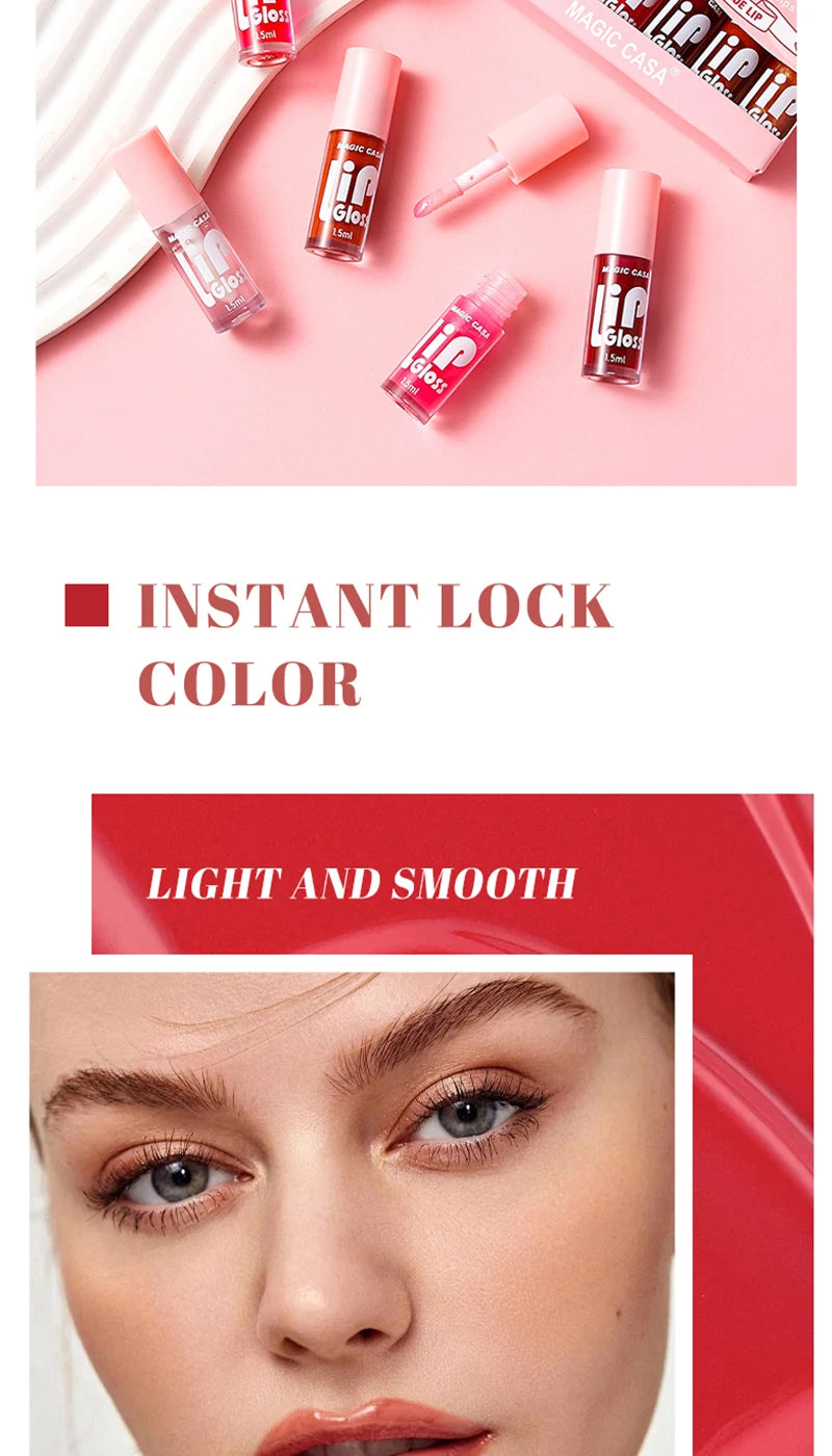 MAGIC CASA 6-Piece Set Water-Gloss Jelly Lip Oil - Plumping, Hydrating, Makeup Base, Long-Lasting Moisture