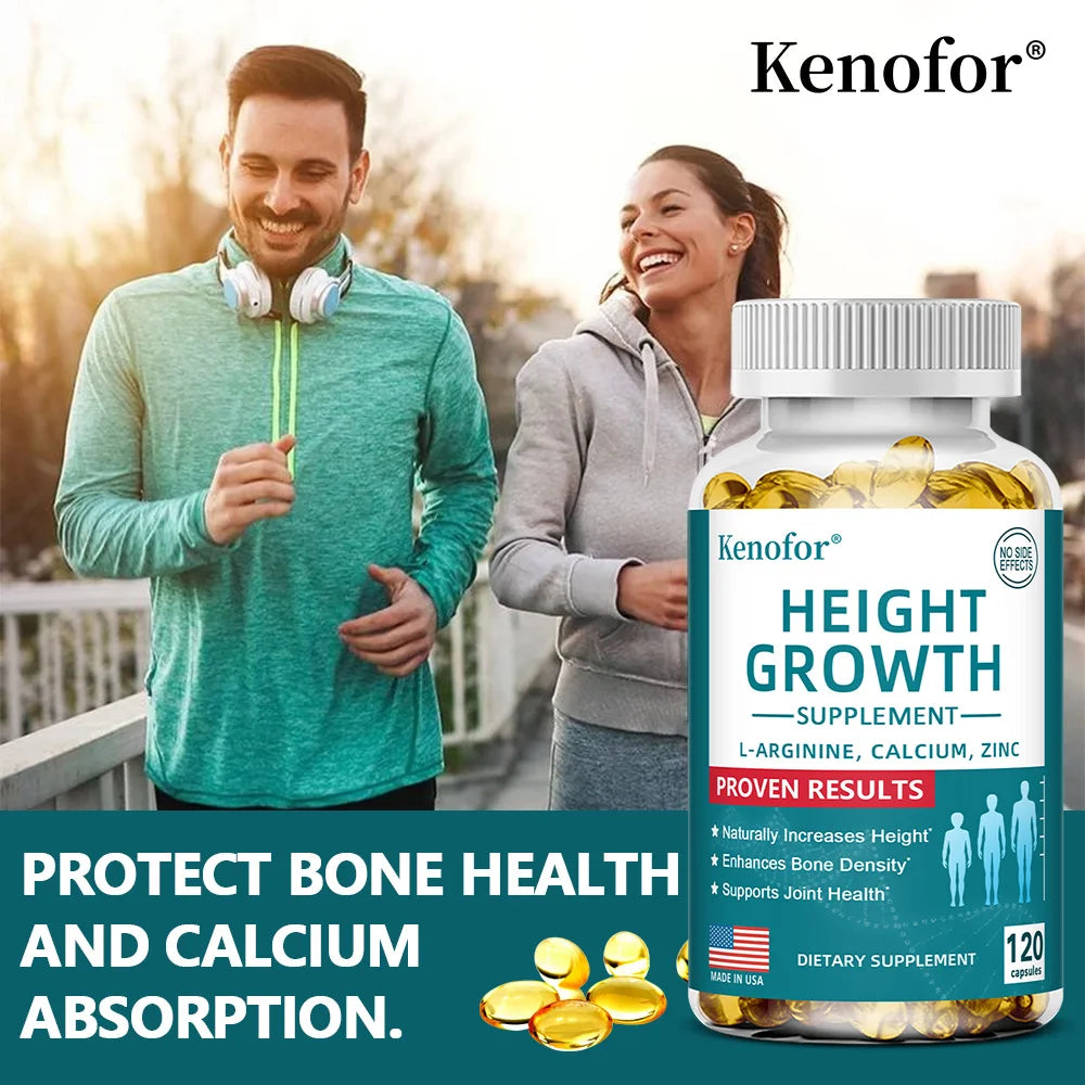Natural Height Growth Calcium Vitamin D Supplement Vegetarian Capsules, Increase Bone Strength, Height Promoter Capsules Adults