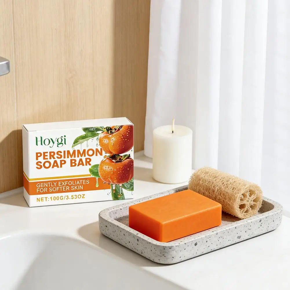 Persimmon Soap Bar for Body Odor Control, Handmade Persimmon Soap for Face and Body Wash, Gentle Smooth Deodorant Bath Soap 100g