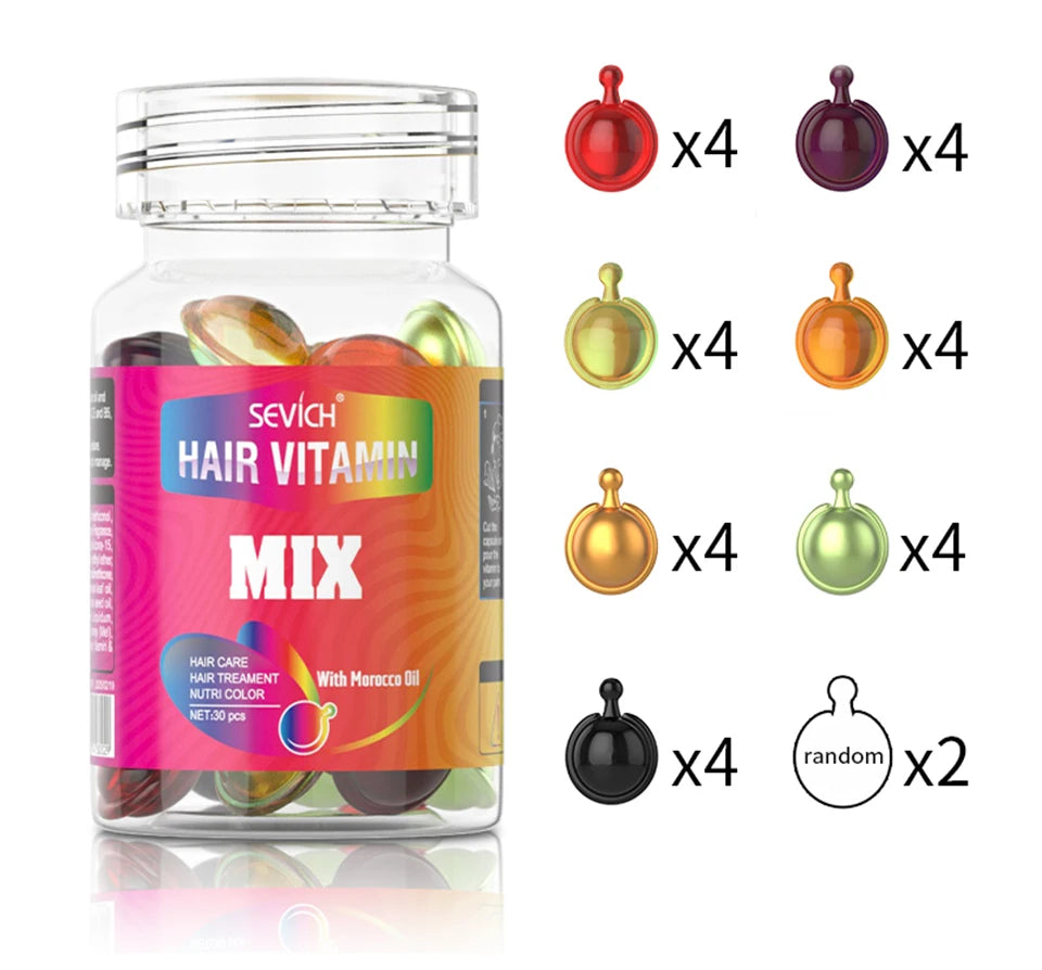 30Pcs Anti Hair Loss Hair Vitamin Capsule Oil Keratin Complex Oil Smooth Silky Hair Serum Hair Mask Repair Frizz Damaged Sevich