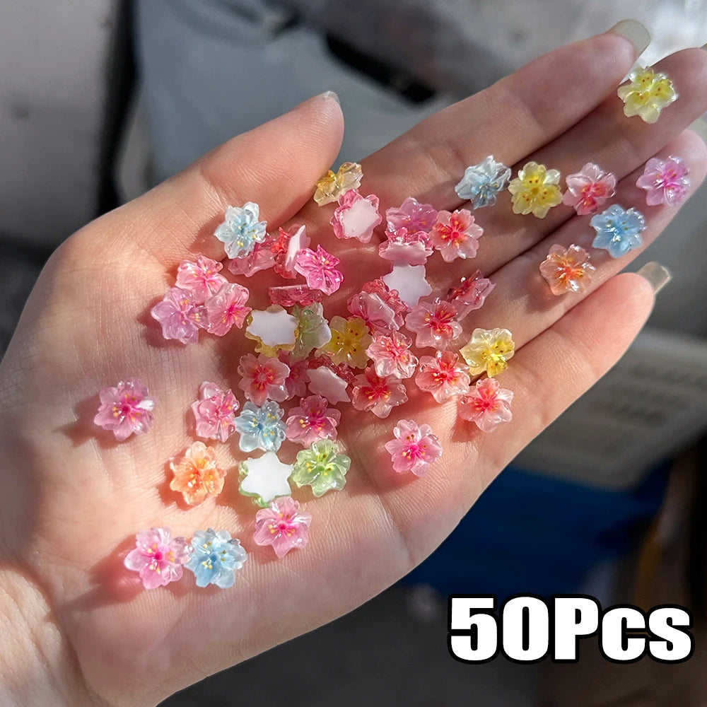72Pcs 3D Crystal Jelly Soft Spotted Flower Nail Charms Transparent Leopard Lily Hibiscus Hawaiian Floral Nail Decor Nail Supplie