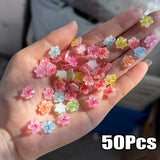 72Pcs 3D Crystal Jelly Soft Spotted Flower Nail Charms Transparent Leopard Lily Hibiscus Hawaiian Floral Nail Decor Nail Supplie