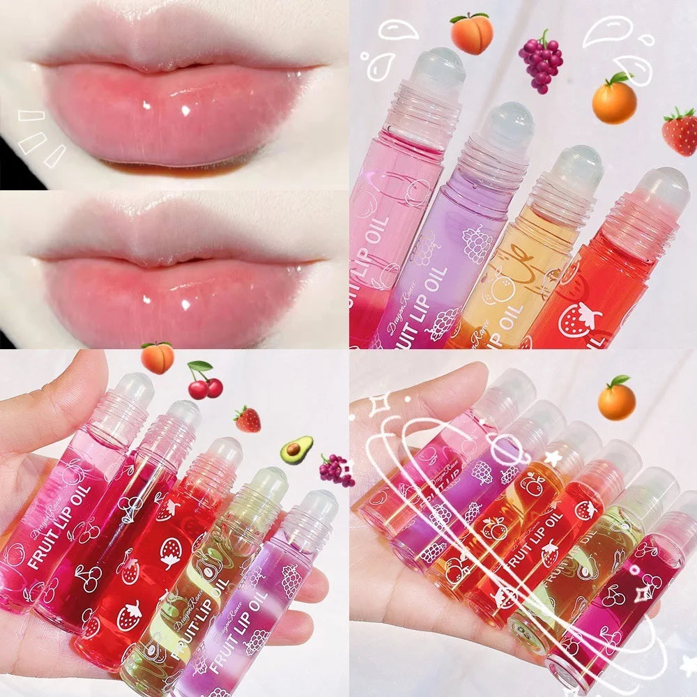 Roll-On Lip Oil Moisturizing Lip Balm Liquid Nourishing Lip Oil Colorless Transparent Fruit Lip Oil New Valentine's Day Gift Lip Balm
