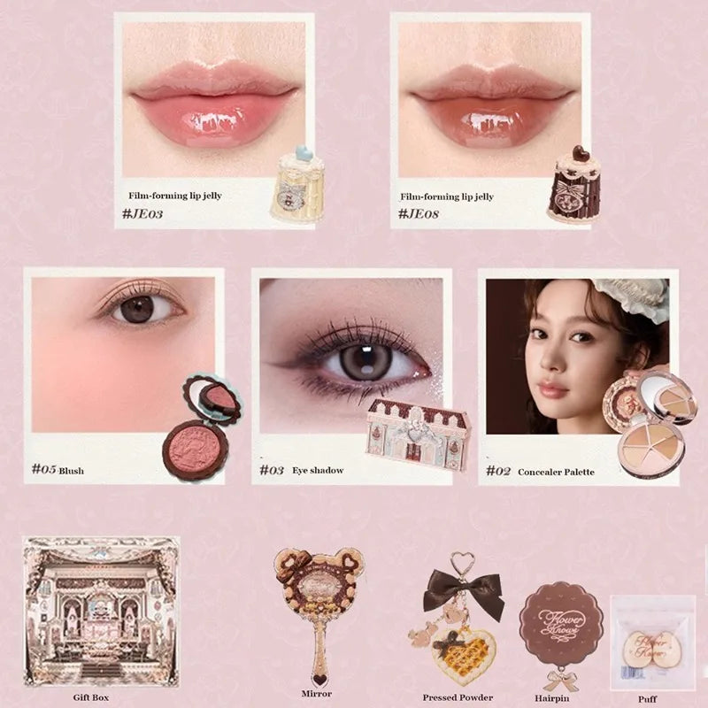 Flower Knows SWEETIE BEAR Makeup Box Gift Set All In One Perfume Shimmer Eye Shadow Palette Blush Lip Jelly Box 10 PCS