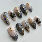 24pcs White Flower Fake Nail Tips Ins Yellow Pink Blush False Nails Wearable Full Cover European Almond Shaped Press on Nails