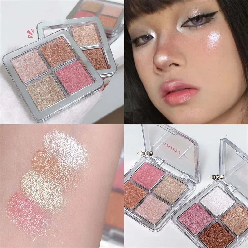 Four Color Glitter Highlighter Powder Palette Diamond High Gloss Shiny High Light Bronzers Face Body Brightening Makeup Cosmetic