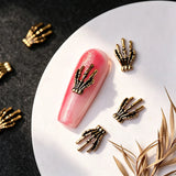 10Pcs Halloween Skull Hand Nail Art Accessories Punk Alloy Skeleton Hands Nail Supplies Retro Gold Silver Halloween Nail Charms
