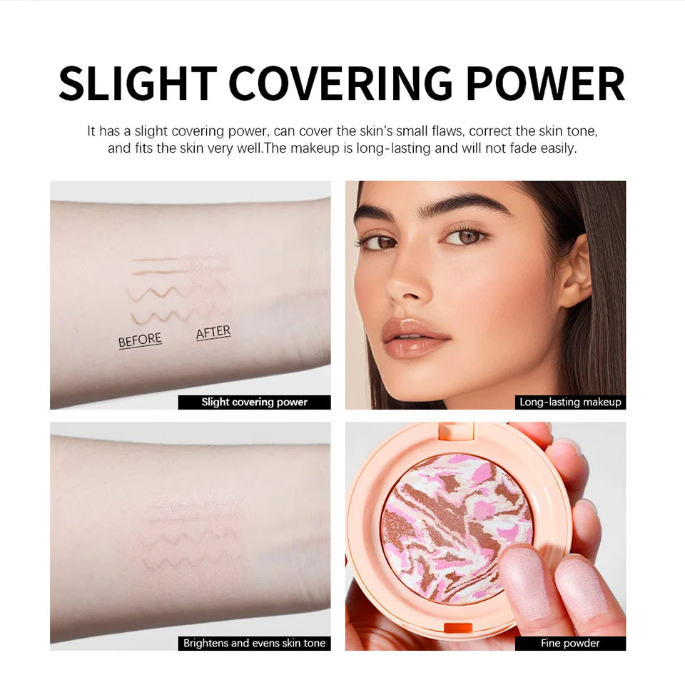 Demi Matte Natural Finish Baked Brighten Color Correcting Powder Foundation Buildable Light to Coverage Oil Control Makeup