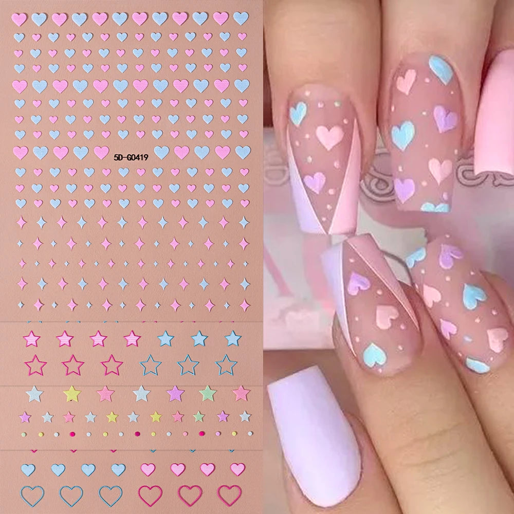 5D Embossed Sexy Red/Pink Lips Nail Stickers Self-Adhesive Blooming Red Lips Nail Decal Romantic Luxy Lady Lips Manicure Slider