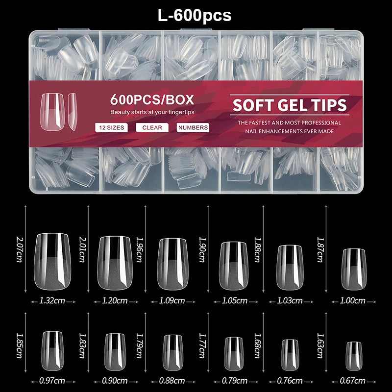 Luxury False Nail Tips Soft Gel Fingertip Semi-matte Capsules Almond French Coffin Full Cover Artificial Fake Nails Extension