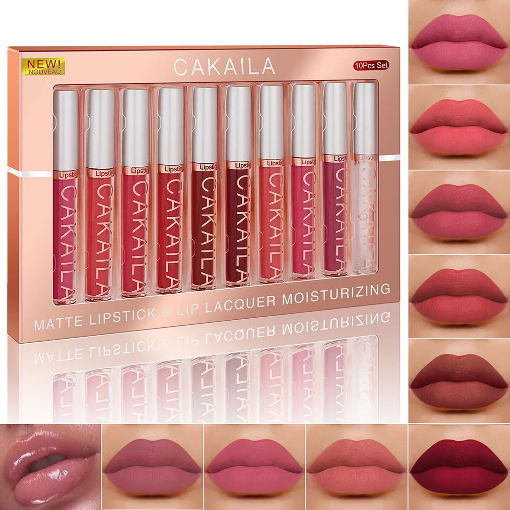 4pcs/10pcs/set Nude Lip Gloss Matte Velvet Lipstick Waterproof Long-lasting  Liquid Lipstick Women Moist Lip Tint