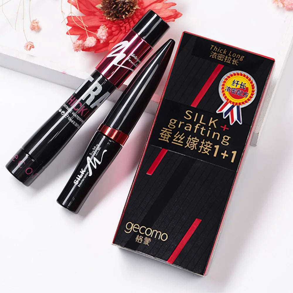 Fiber Mascara Set With Double Tubes Waterproof And Long-lasting Creates Long Naturally Curled Eyelashes Without Smudging
