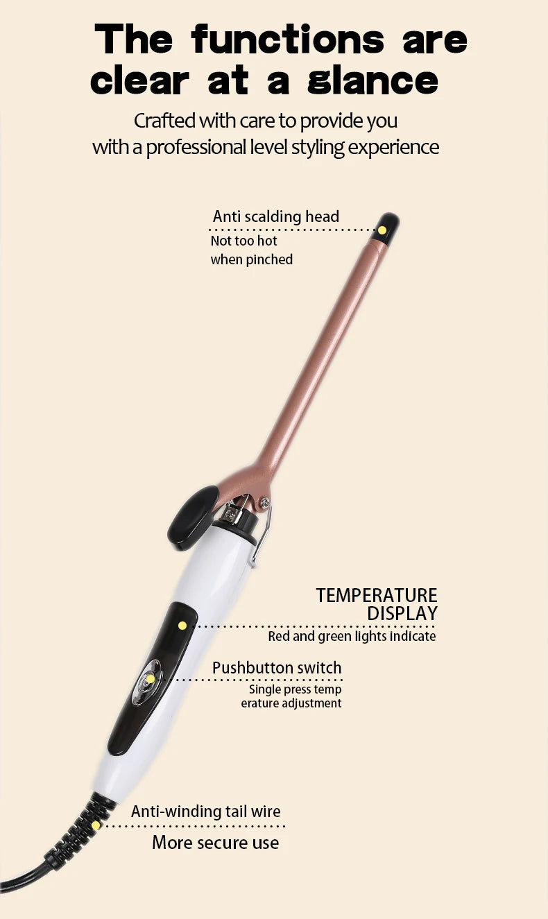 EU Plug 0.51"  Curling Iron, Constant Temp Hair Care, Auto Shutoff, Anti-Scald Stand, Perfect for Wool Curls