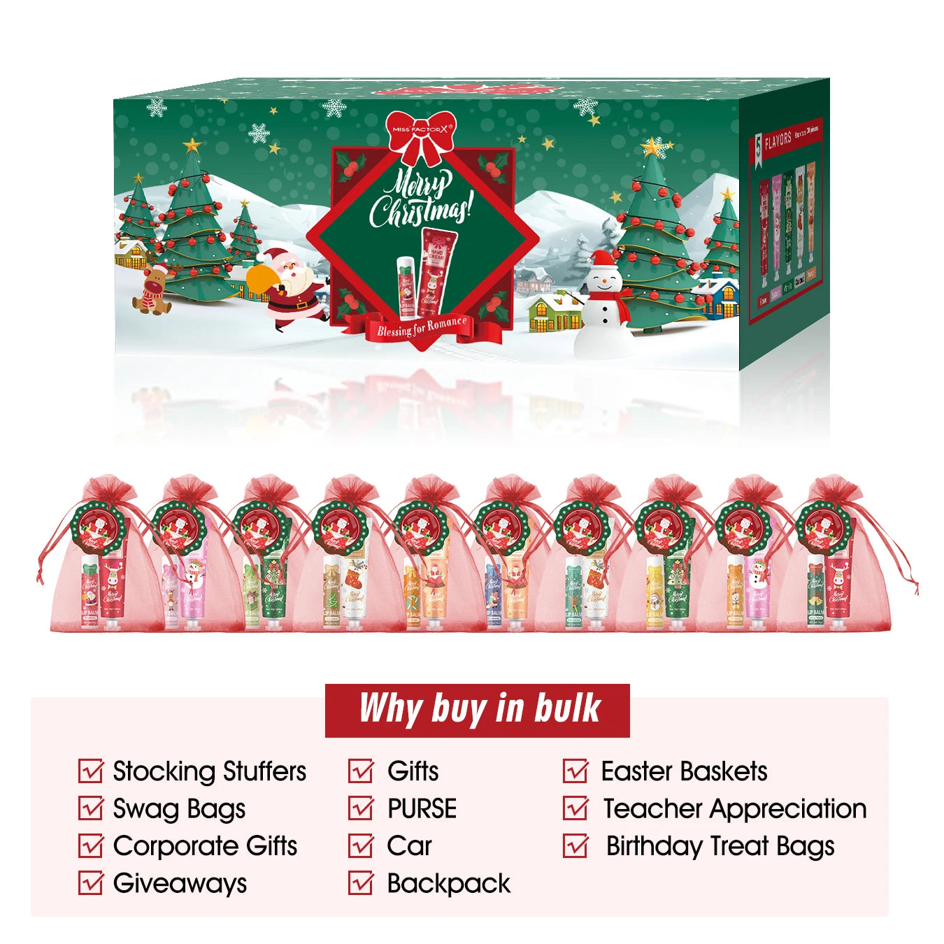 Christmas Gift Set Distribution 120PCS/Box in Bulk, Lip Balm in Bulk, Hand Cream in Bulk, Christmas Cards, Gift Gauze Bags