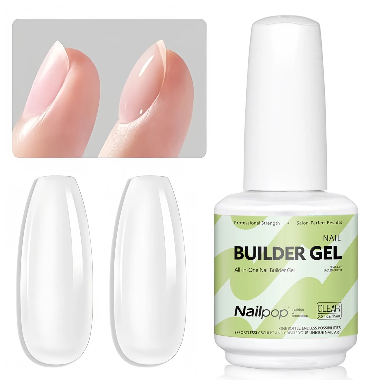 Nailpop 7 IN 1 Nail Glue Gel 15ml Gellack UV Nails Builder Gel Apex & Extension Soak off Base Gel Top Coat  HEMA FREE