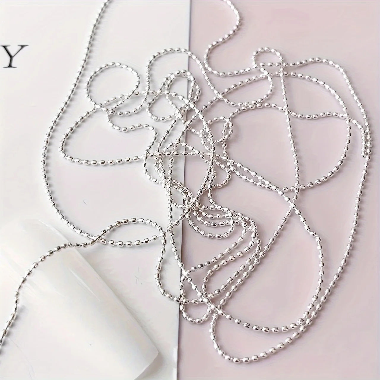 Micro Bead Chain Nail Art Decoration, Silver Gold 50cm Ball Chain for Stylish Manicures, Odorless Nail Accessory, for Hand Feet
