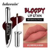Gothic Bloody Lip Stain Matte Dark Red Green Halloween Lip Glaze Tint Knife Shaped Bottle Vampire Lipstick Makeup Waterproof